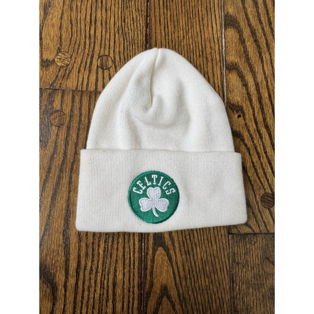 Boston Celtics Knit White Beanie with Green Clover Logo One Size